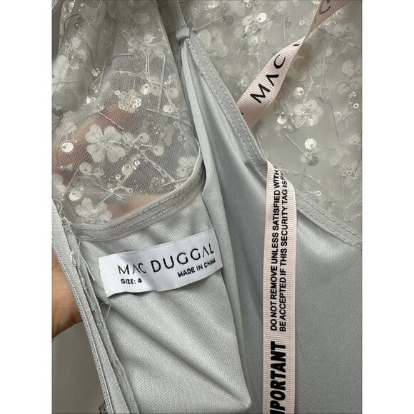 New Mac Duggal Size 4 Gray EMBELLISHED LONG SLEEVE A-LINE MIDI Cocktail Dress - Picture 9 of 11